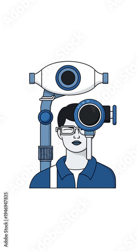 Patient's Vision Examined Through Modern Optometric Equipment And Diagnostic Process Illustration