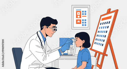Pediatric Optometrist Examines Young Patient's Eyesight with Advanced Vision Testing Tools