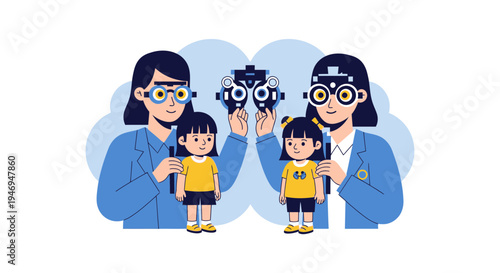 Pediatric Optometry Consultation: Child's Eye Exam With Smiling Doctor and Patient