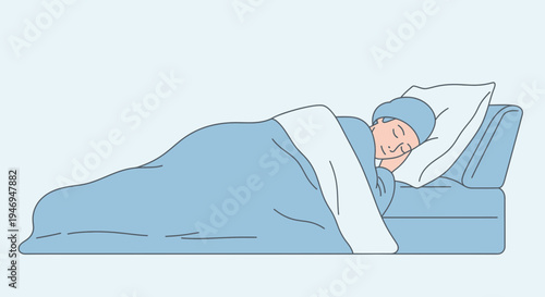 Peaceful Sleep: A Person Asleep in Bed, Resting Under Soft Linens for a Good Night's Rest