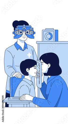 Pediatric Optometry Examination: Vision Checkup with Professional Eye Care Illustration