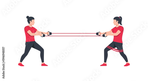 People Doing Resistance Band Exercises Against White Background for Fitness and Wellness