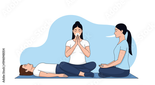People Practicing Meditation And Yoga For Wellness And Mental Health Together