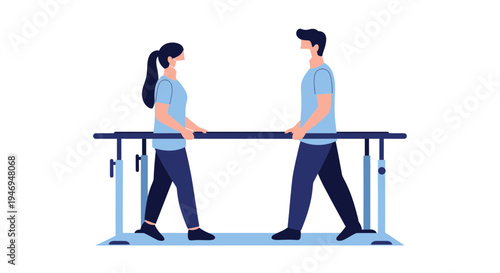 People Practicing Mobility Exercise Using Parallel Bars in Rehabilitation Center