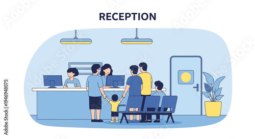 People Waiting At Hospital Reception, Clinic, Vector Illustration, Healthcare, Patients