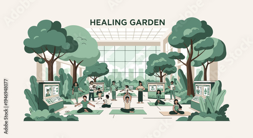 People Practicing Yoga In A Serene Garden To Promote Wellness And Mindfulness