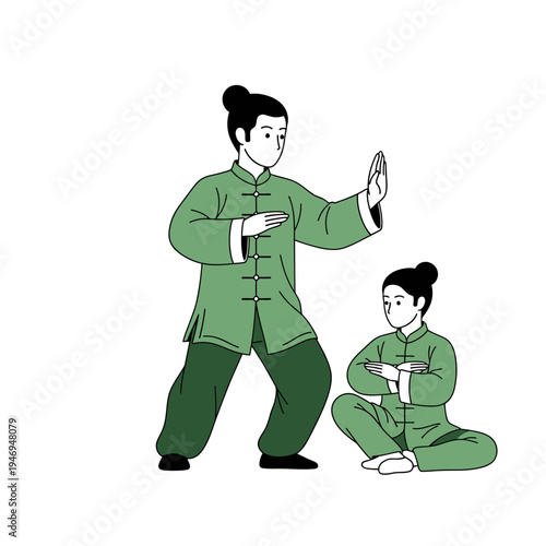 People Practicing Traditional Tai Chi Martial Arts with Calm Poses and Elegant Movements