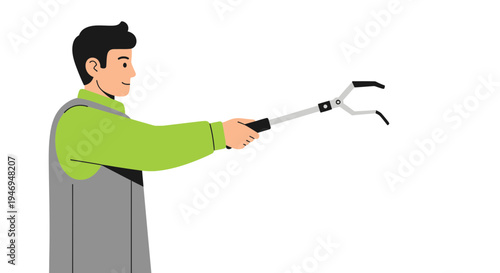 Person Using a Grabber Tool for Waste Management and Litter Collection Illustration