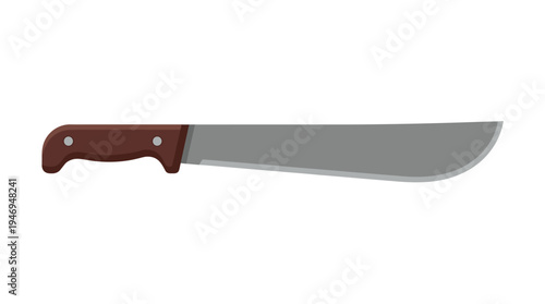 Machete: a survival, camping, and hiking tool, a cutting accessory and travel gear featuring a long, wide metal blade for chopping, used as a jungle utility knife, depicted as a flat vector