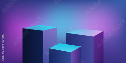 3d rendering of purple and blue abstract geometric background. Scene for advertising, technology, showcase, banner, cosmetic, fashion, business, metaverse. Sci-Fi Illustration. Product display