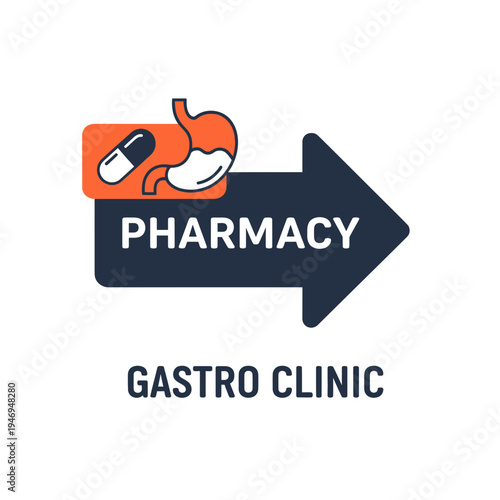 Pharmacy And Gastro Clinic: Directional Logo Depicting Medical Healthcare Solutions And Services