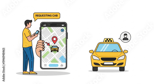 Man Ordering Taxi on Phone.