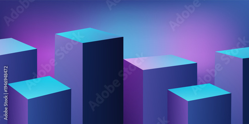 3d rendering of purple and blue abstract geometric background. Scene for advertising, technology, showcase, banner, cosmetic, fashion, business, metaverse. Sci-Fi Illustration. Product display
