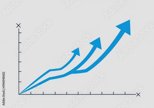 A blue line graph with arrows pointing upward on a grey background