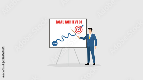 Businessman Presenting Success Strategy and Goal Achieved Concept
