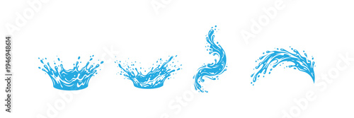 Blue Water Splash Set Vector Isolated on White Background.