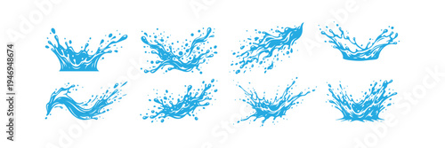 Blue Water Splash Set Vector Isolated on White Background.