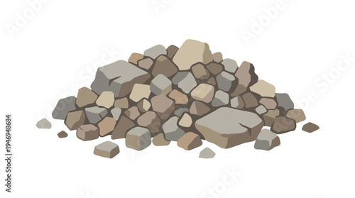 A heap of small stones, fragments of broken rocks, a pile of cobblestone debris, a natural building fossil, rough rocky fragments, a realistic hand‑drawn vector illustration set against a white
