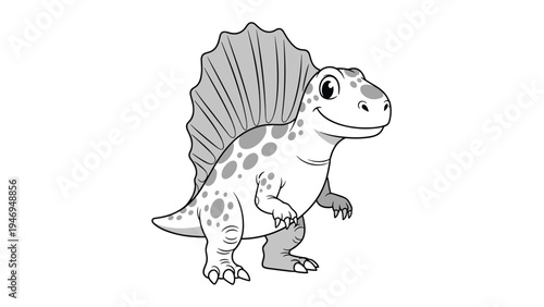 Friendly cartoon illustration of a dinosaur with a large sail on its back, designed for kids education and fun.