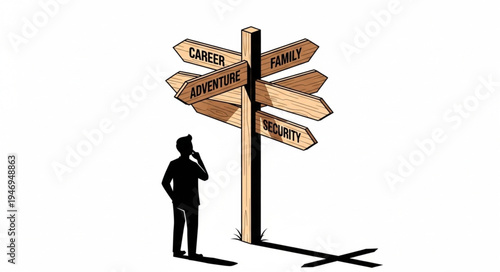 Man Looking at Directional Signs.