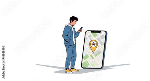 Man Looking at Large Smartphone.