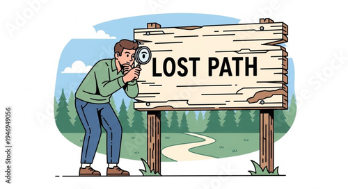 Man looking at lost path.
