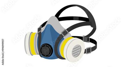 Respiratory safety respirator mask. Air-filtered face protection gear for workers. Professional PPE for nose and mouth. Flat vector illustration set against a white background