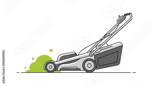 Side view of a modern grey and green electric lawn mower, highlighting its sleek design for efficient garden care.