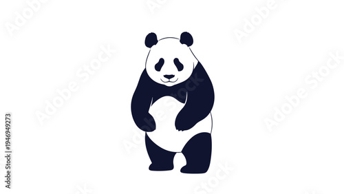 Giant panda illustration shows the iconic black and white bear standing in a simple flat style against a white backdrop.