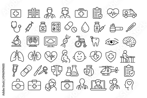 Comprehensive collection of healthcare and medical icons for visual representation