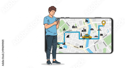 Man looking at smartphone map.