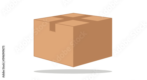 Brown Cardboard Box with Tape, Isolated on White Background