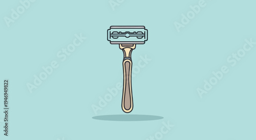 Minimalist illustration of a safety razor on a light blue background.