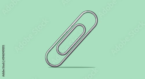 Silver paper clip illustration on a mint green background.