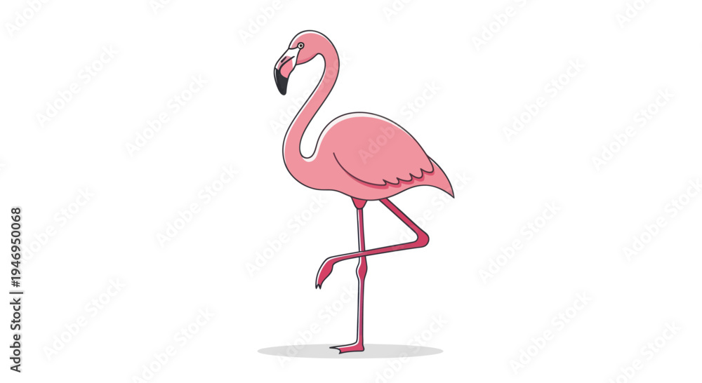 Fototapeta premium Elegant pink flamingo illustration standing on one leg.