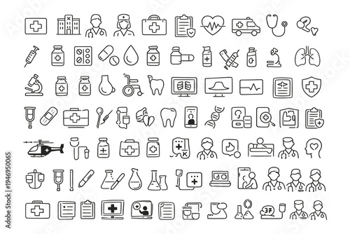 Comprehensive icon set of healthcare and medical profession symbols