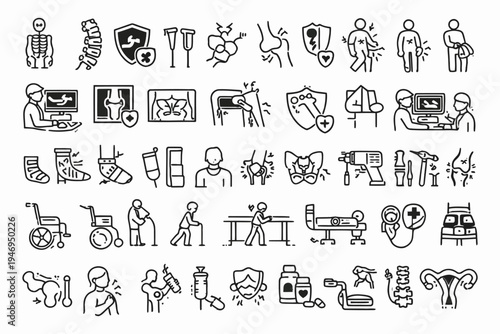 Comprehensive collection of pictogram icons representing various professions and activities