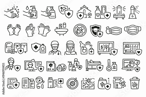 Comprehensive icons depicting health safety and hygiene measures