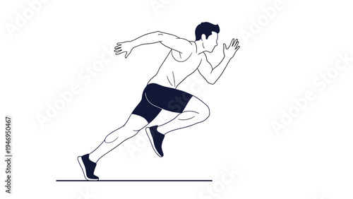 Simple black and white line drawing of an athletic man sprinting forward with intense effort on a white background.