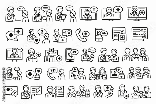 Illustrations of various healthcare and telemedicine communication methods