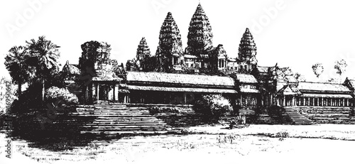 Angkor Wat, Cambodia illustration on a white background. This vector illustration can be used in any size you like for advertising, logos, and other work.
