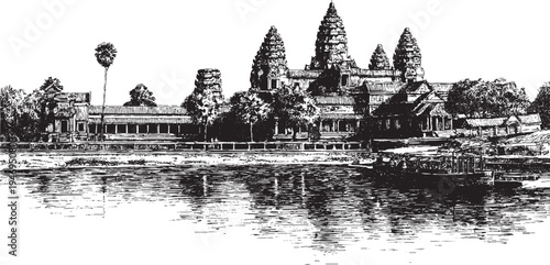 Angkor Wat, Cambodia illustration on a white background. This vector illustration can be used in any size you like for advertising, logos, and other work.
