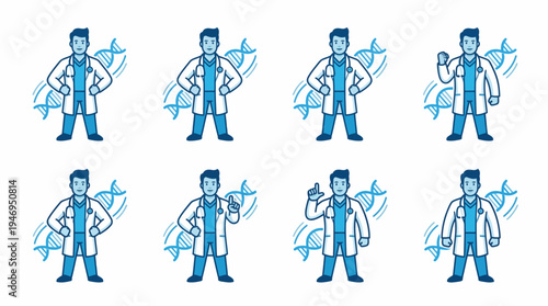 Doctor Poses with DNA Background - Medical Science Illustration