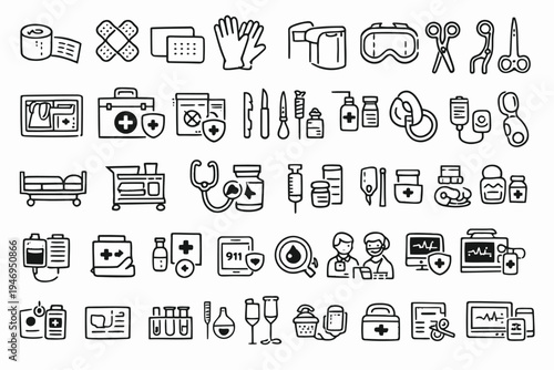 Comprehensive collection of medical and healthcare icons and symbols