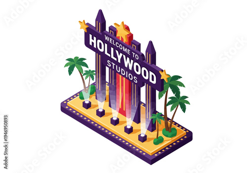 Welcome to Hollywood Studios Sign - A Retro Hollywood Landmark Illustration