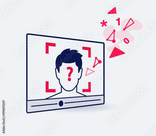 Deepfake attack symbol with a video player and a manipulated fake video with a famous person. Easy to use for your website or presentation.