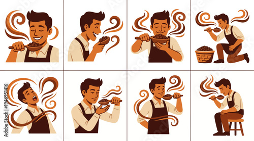 Man Tasting Coffee Beans, Aroma, Aroma, Coffee Tasting