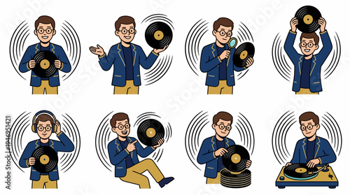 Man with Vinyl Records - Retro Music Lover Collection