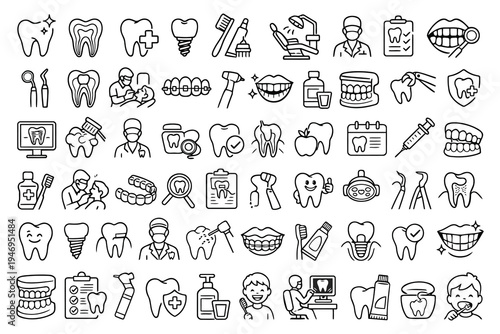 Comprehensive collection of dental and oral healthcare icons and symbols