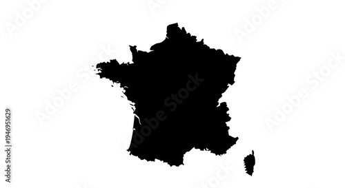 Black silhouette map of france with detailed coastlines and borders